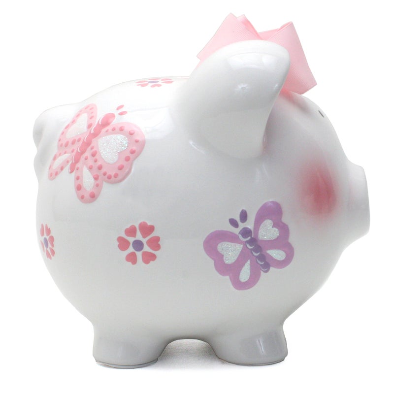 Child to Cherish Ceramic Piggy Bank for Girls, Butterfly - Image 4